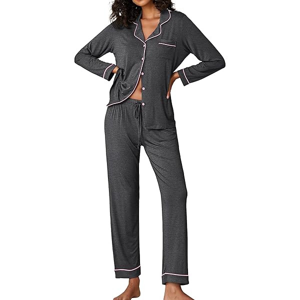 Ropa Dormir Mujer Bolsillos Pijama De Manga Larga Para Mujer Con