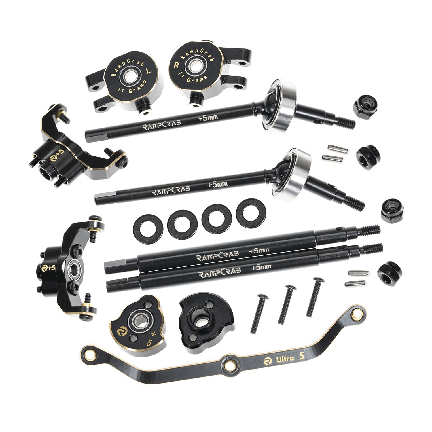 RampCrab Axle widening Upgrade Parts for TRX4M, 5mm Wider on Each Side (Front & Rear), Brass Upgrades Parts for TRX4m RC Crawler Car, Fit for 1/18 TRX4-M Unlimited Trail Buggy, Ultra 5