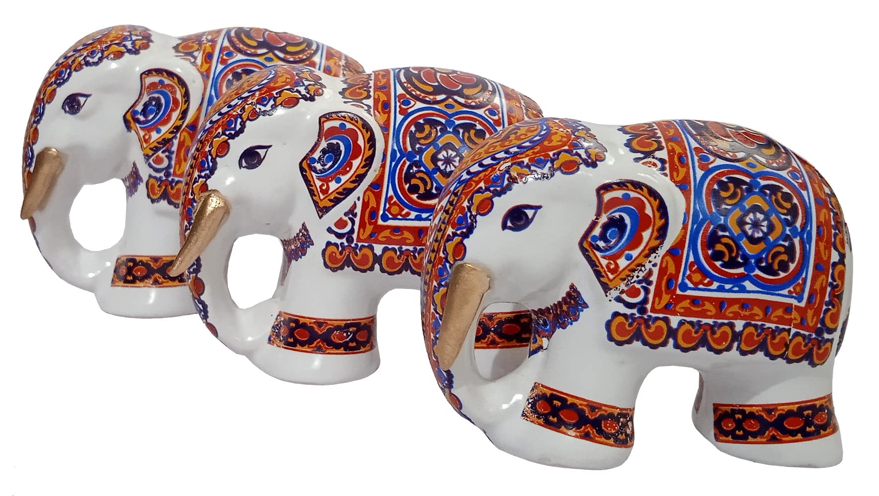 Purpledip Resin Statues Elephant Family: Set Of 3 Figurines For Home Decoration (12493)