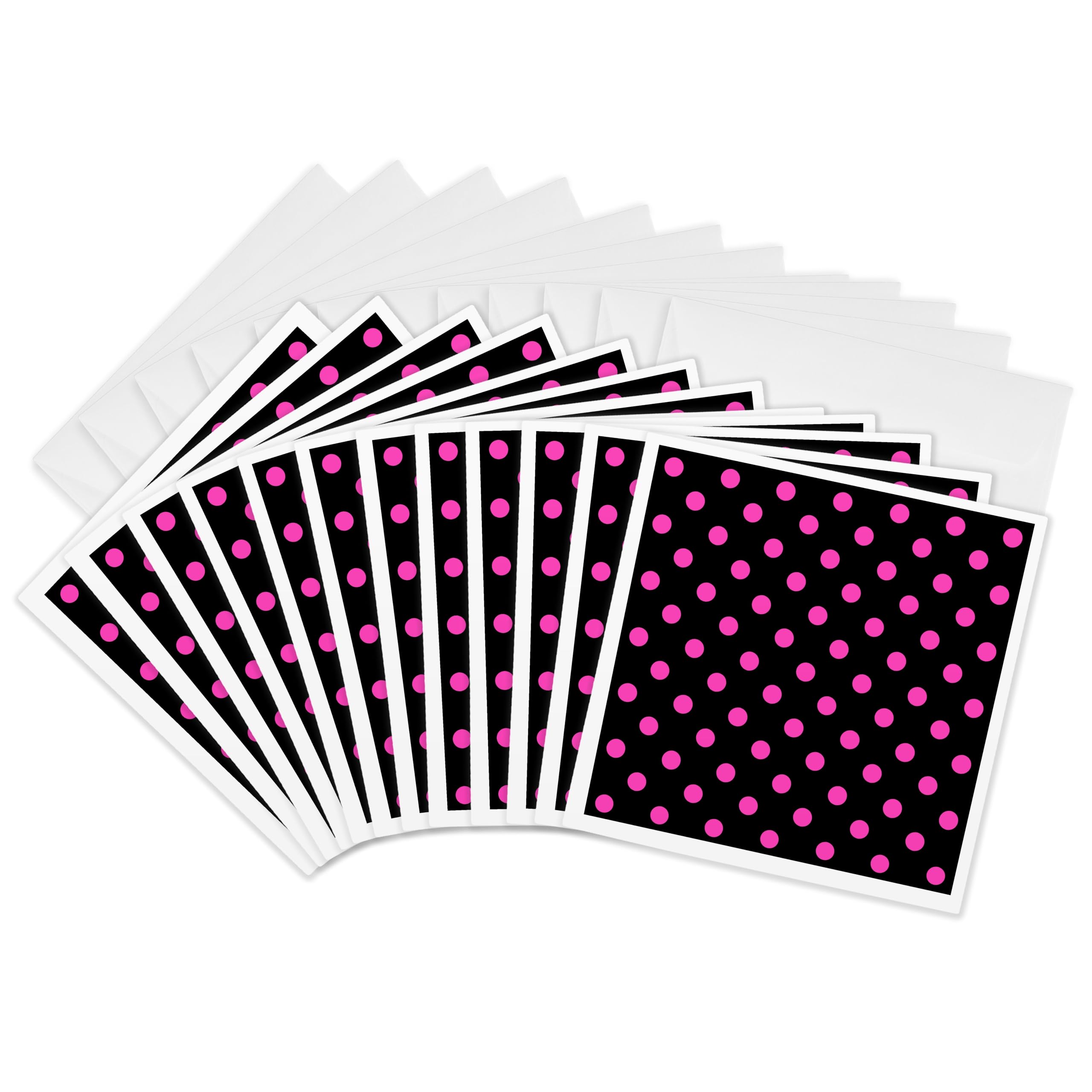 3Drose Black and Pink Polka Dot Print - Greeting Cards, 6 by 6-inches, Set of 12 (gc_20407_2)