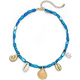 CLASSYZINT Shell Necklace for Women Gold Chain Necklace with Seashell Charms Summer Ocean Choker Necklace