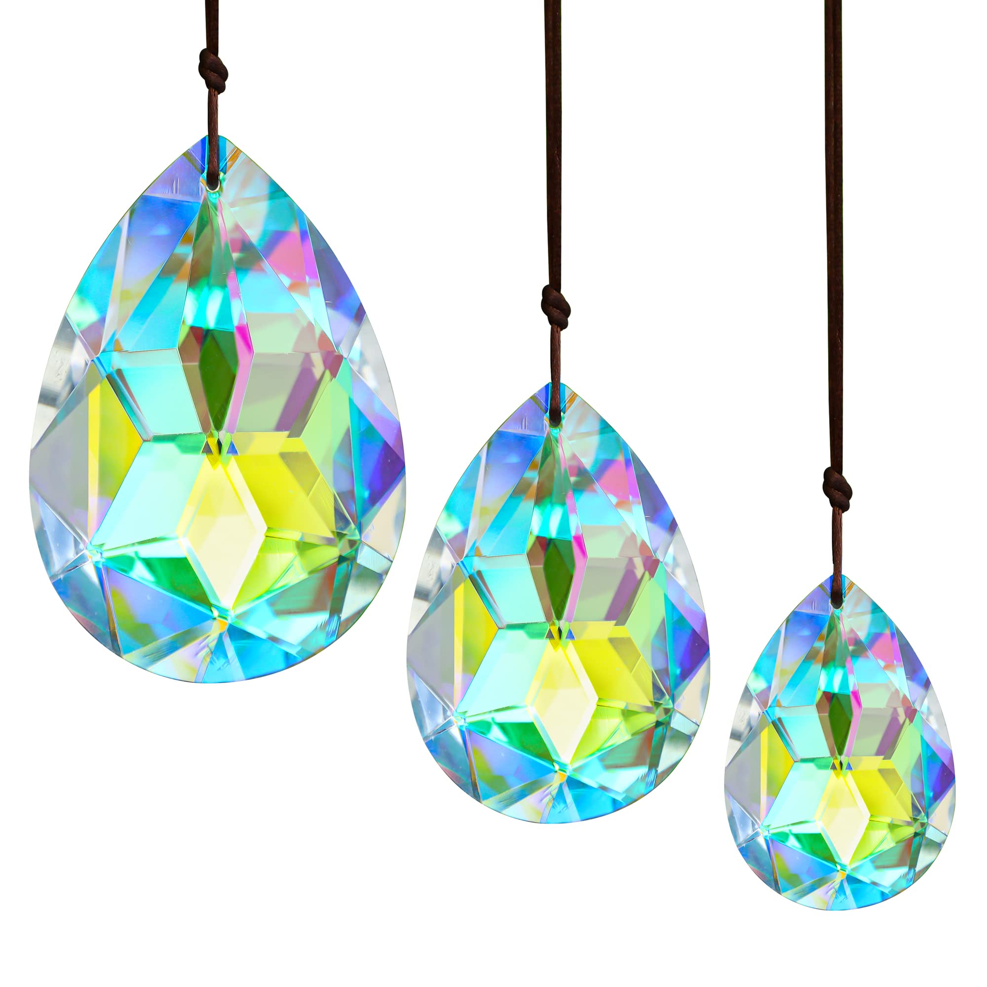 H&D Hyaline & Dora 50/63/76 mm Crystal Prisms Suncatcher, Chandelier Colourful Bauhinia Ornament, Rainbow Maker Hanging Sun Catcher for Window, Wedding, Party, Tree Decoration, Pack of 3