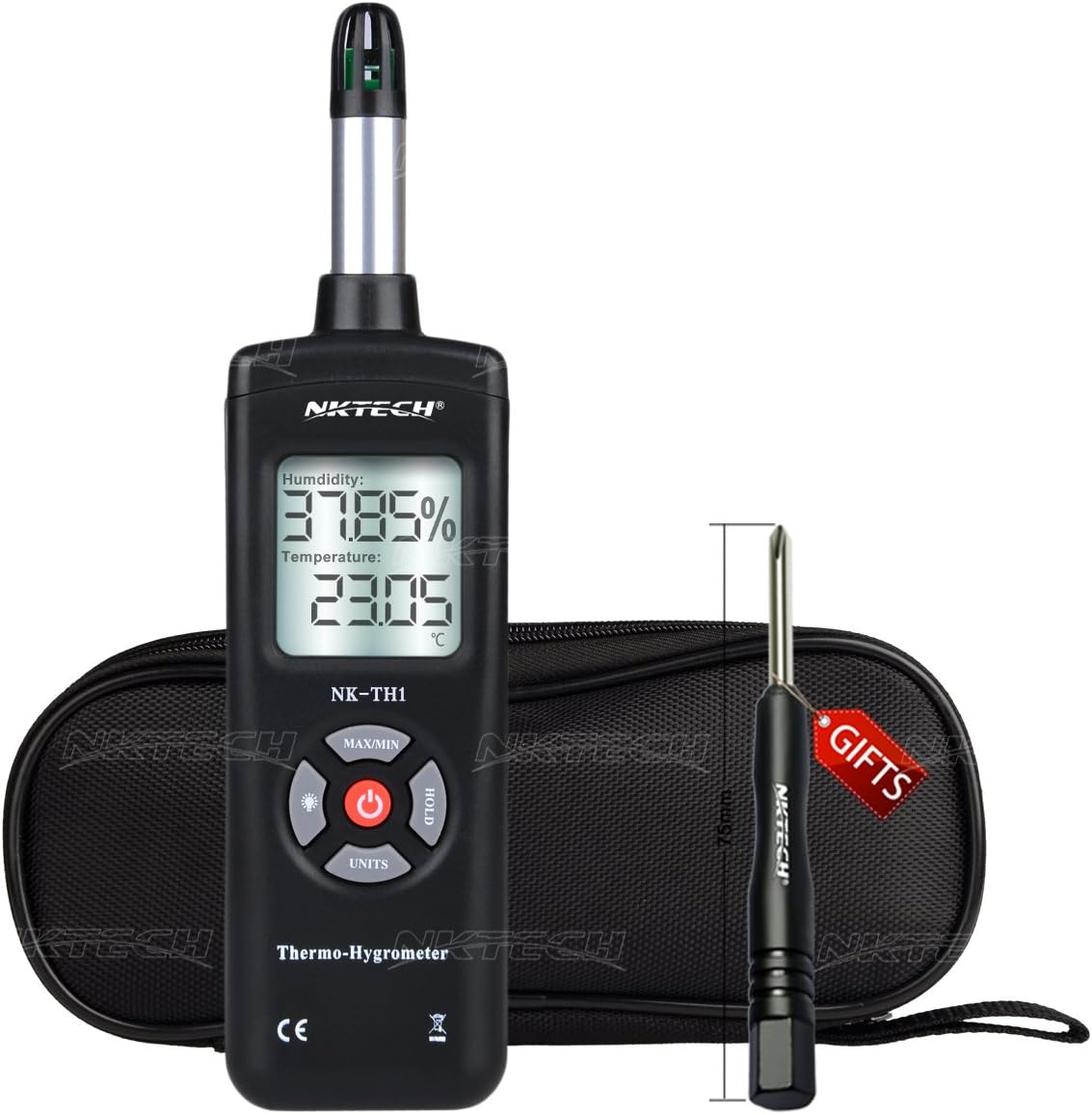 NKTECH Digital Temperature & Humidity Meter Dew Point Wet Bulb Psychrometer Handheld Air Thermo-Hygrometer Hygro Thermometer Hygrometer Sensor Multi-Function Tester (NK-TH1-Black)