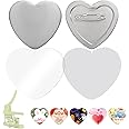 BEAMNOVA 100 Sets of Heart Button Maker Supplies Metal Button Parts for Pin Making Machine Heart-Shaped Bottom Pin Set, Every Set Includes Top, Clip Bottom & Plastic Film