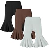 DREAM BUS 3 Pack Baby Girl Pants Toddler Leggings Solid Ribbed Cotton Baby Girls Flare Pants Toddler Bell Bottoms