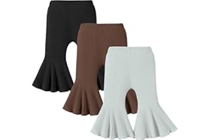 DREAM BUS 3 Pack Baby Girl Pants Toddler Leggings Solid Ribbed Cotton Baby Girls Flare Pants Toddler Bell Bottoms