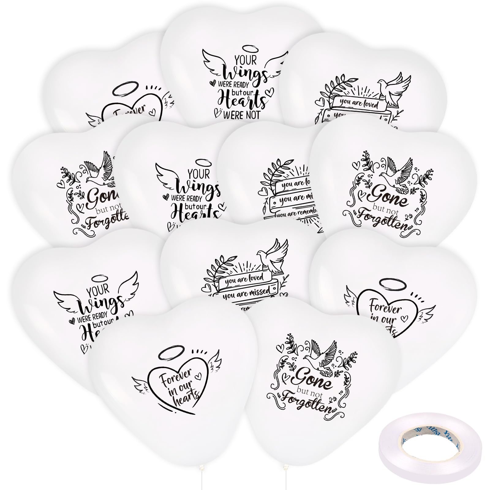 Photo 1 of 32Pcs Funeral Party Decorations,White Funeral Heart Balloon Memorial Remembrance to Release in Sky for Happy Heaven Anniversary Death In Memory of Life Latex Balloon Supplies Favors Decor