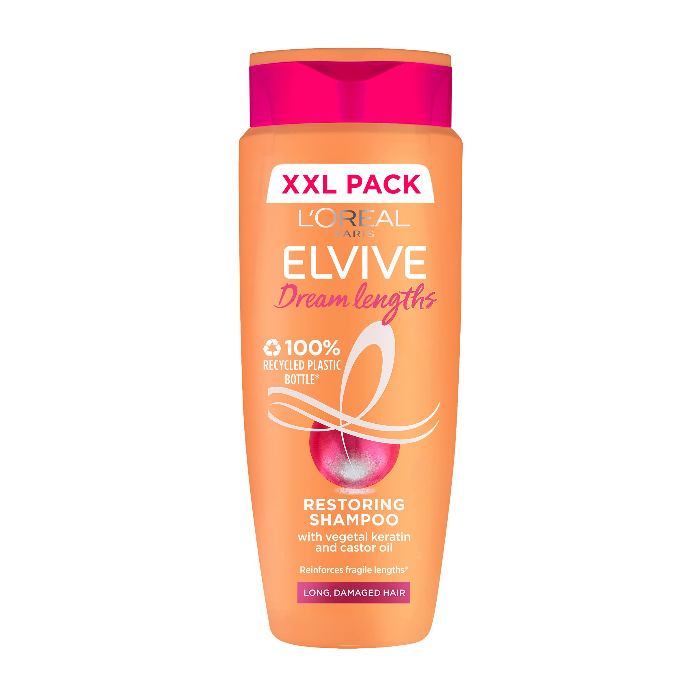 L’Oréal Paris Elvive Dream Lengths Shampoo for Long Damaged Hair, Nourishing & Strengthening to Prevent Hair Breakage, Enriched with Castor Oil, 700ml
