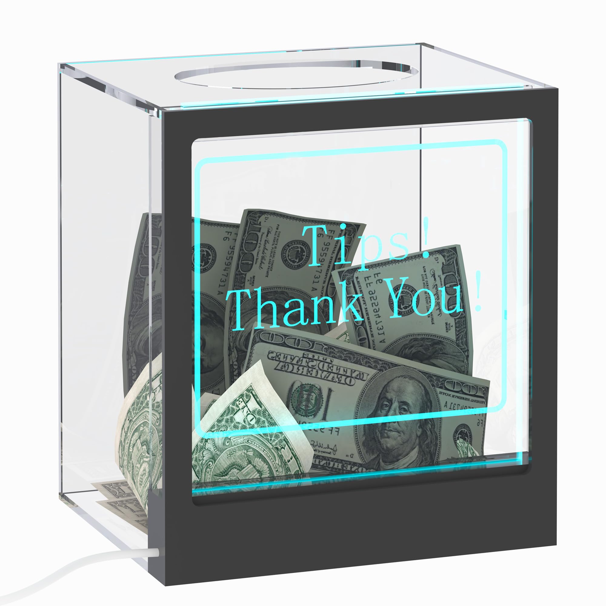 HOPEME Light Up Donation Box with Large Opening, Customisable RGB Lighting Tip Jar Suggestion Case for Pubs, Restaurants, Weddings and Events