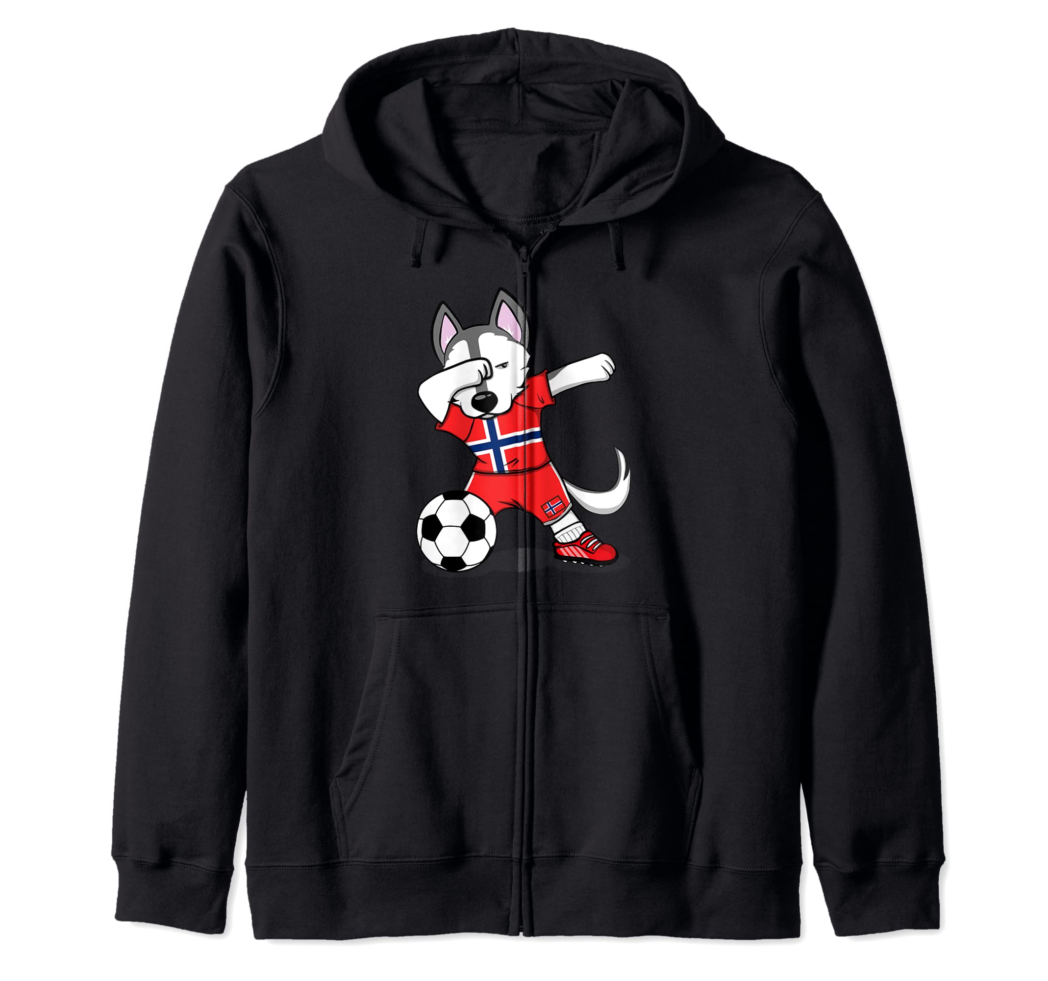 Dabbing Husky Dog Norway Football Norwegian Flag Soccer Zip Hoodie