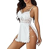 Avidlove Lingerie for Women Sexy Babydoll Lingerie Dress Chain Side Slit Chemise Nightgowns with G-String