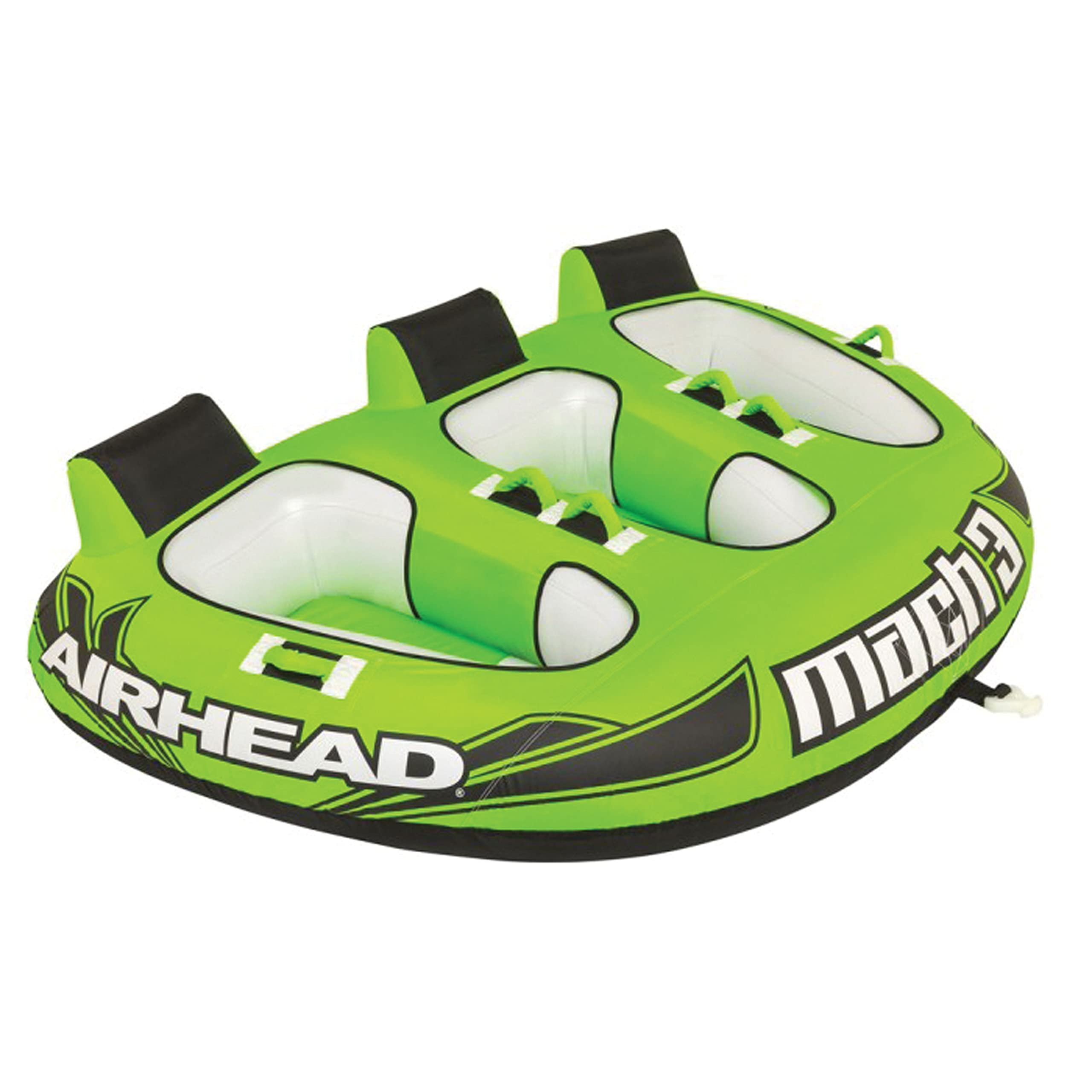 Airhead Mach 3 Towable Tube for Boating, 1 - 3 Rider Inflatable Boat Tube for Water Tubing, Cockpit Design, Kwik-Connect Tow System, Foam Padded Handles w/ Knuckle Guard, Speed Safety Valve, Blue