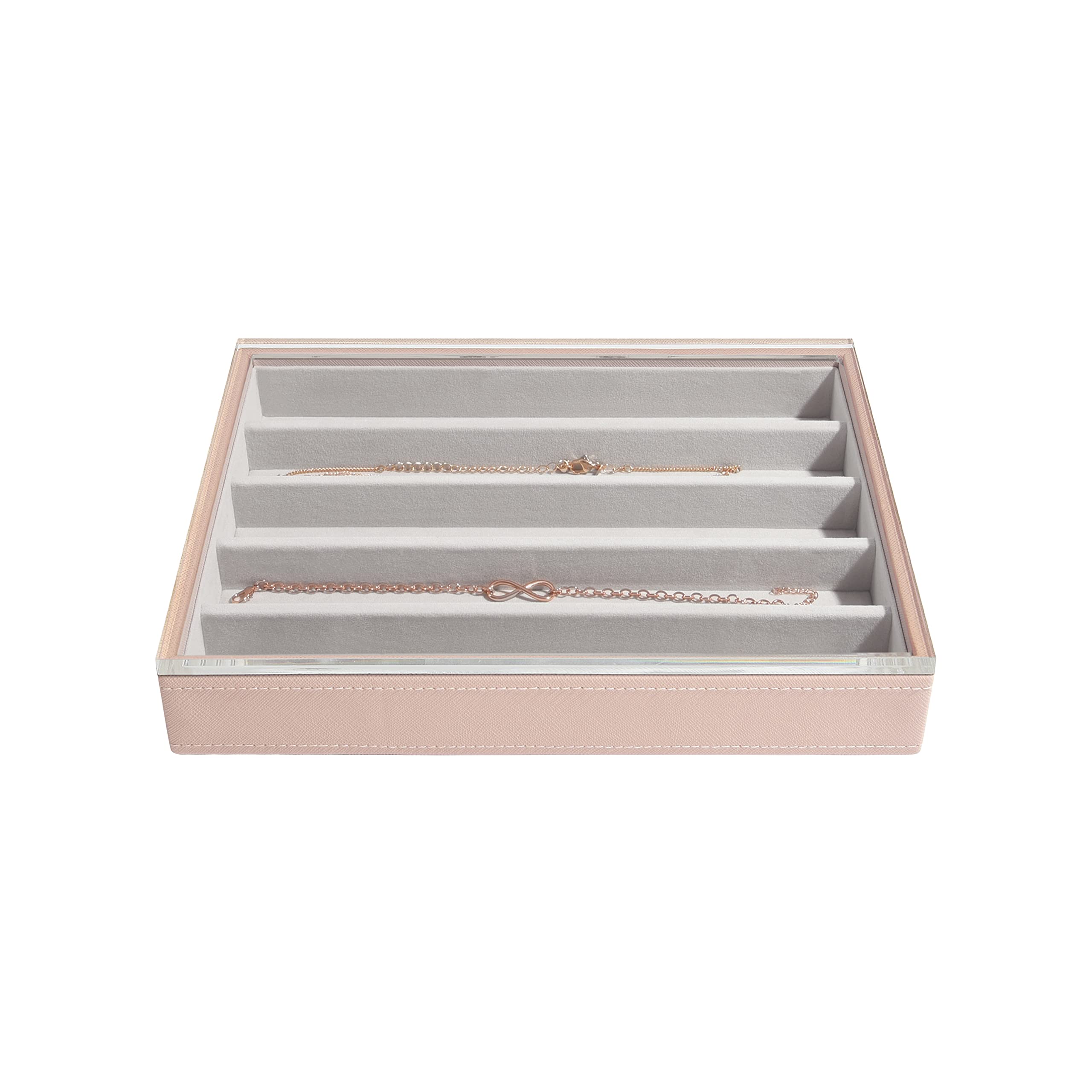 Stackers Blush Pink Classic Medium Jewellery Box Necklace Layer with Acrylic Lid
