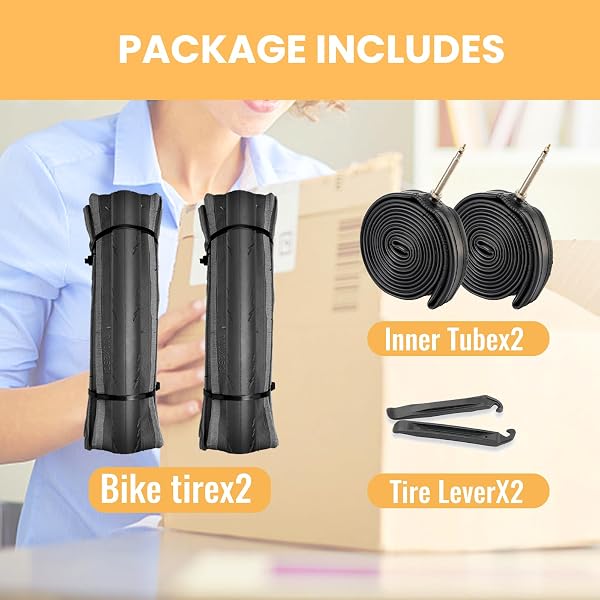 HYCLINE ROAD BIKE TIRES SET: 2-PACK 700X25C(25-622) FOLDING REPLACEMENT PUNCTURE-RESISTANT BICYCLE TIRES AND 2 PCS 700X25-28C INNER TUBES PRESTA VALVE WITH TIRE LEVERS FOR CITY COMMUTER ROAD