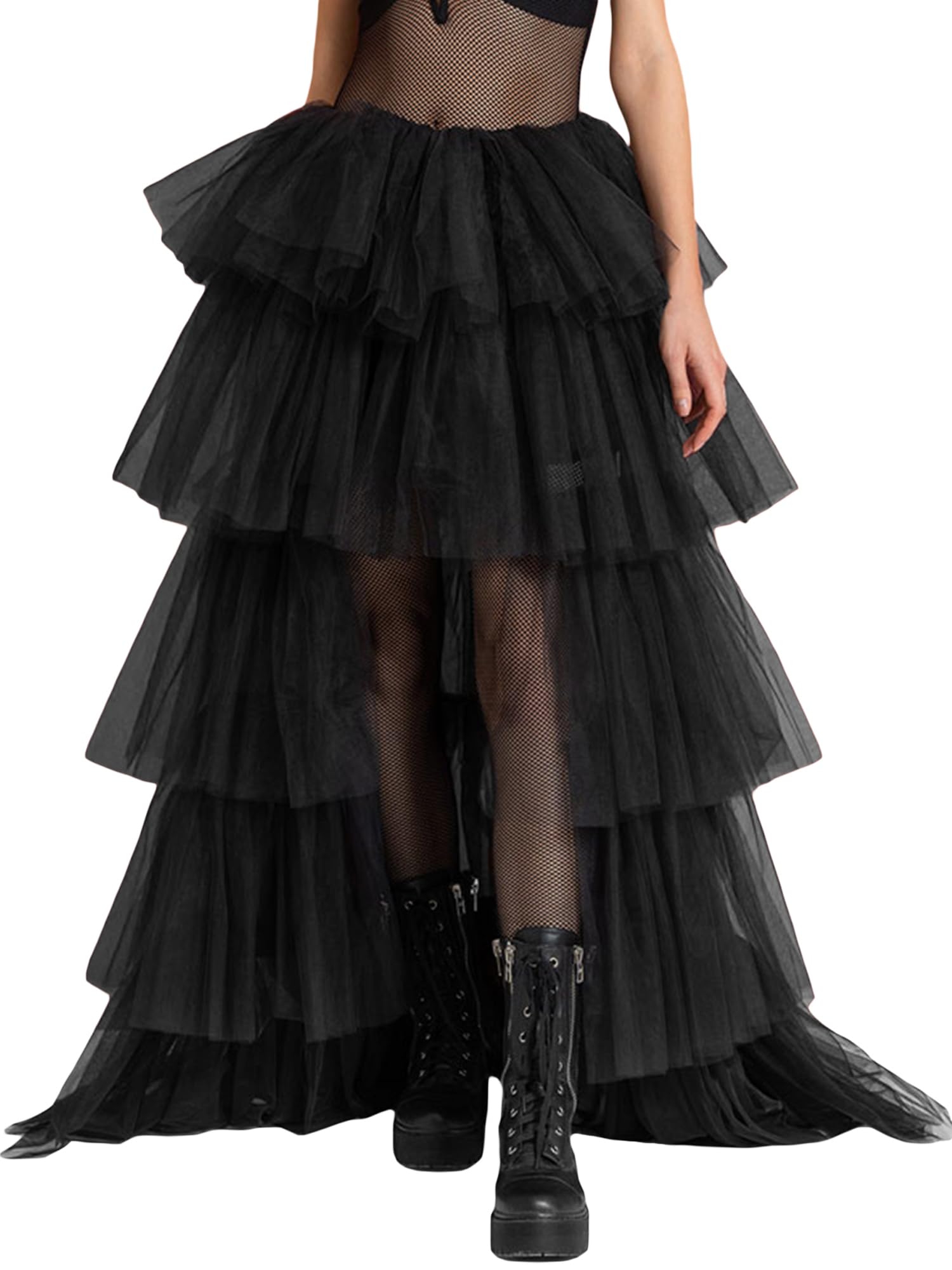 Wide Waistband Tulle Ruffled Skirt A-Line Dress Taupe