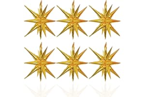 LAIAMER 6 Pcs Gold Star Foil Balloons One-Piece 14-Pointed Star Balloons 4D Starburst Cone Mylar Balloons 22inch Christmas Birthday Wedding Wedding Anniversary Party Supplies(Gold)