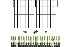 ULIOK Animal Barrier Fence, 25 Panels No Dig Fence, 27ft(L) x 17in(H) Dog Fencing Rabbit Fences, 1.52in Spike Spacing Rustproof Metal Fences Border for Outdoor Yard with Cable Ties and Cutting Plier