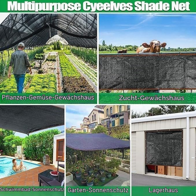 Schattierungsnetz 2x5M, Sonnenschutznetz mit Ösen, Sichtschutzgewebe 90% Schattierwirkung, Sonnenschutznetz Gewächshaus, Schattennetz Garten, Sonnenschutz Netz Schwarz von Sunshine Smile