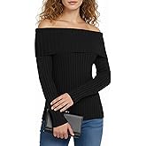 Maxure Women Off Shoulder Sweater Long Sleeve Ribbed Knit Casual Stylish Classy Skinny Pullover Sweater Outfits