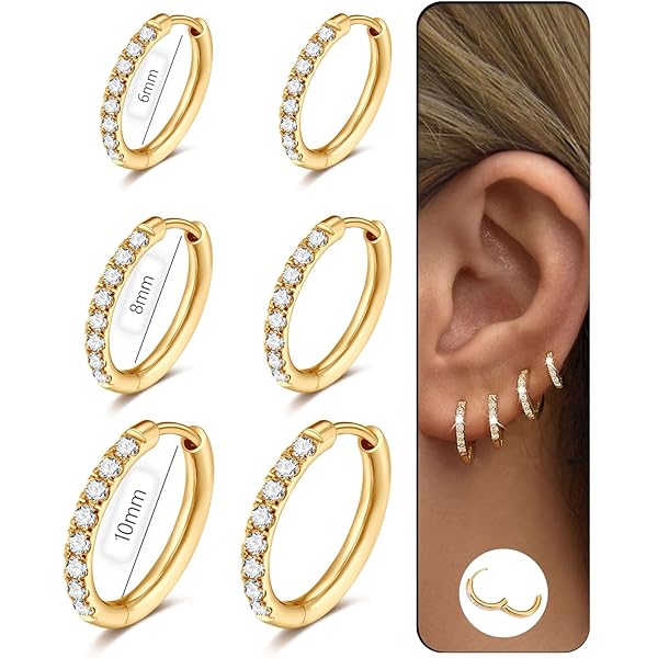 Orecchini A Cerchio Huggie Con Zirconia Cubica, Placcato Oro Rosa 14k, 13x15 Mm, JOLCHIF