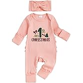 yiqpiy My First Christmas Baby Girl Outfit Newborn Long Sleeve Romper Jumpsuit Infant Winter Clothes
