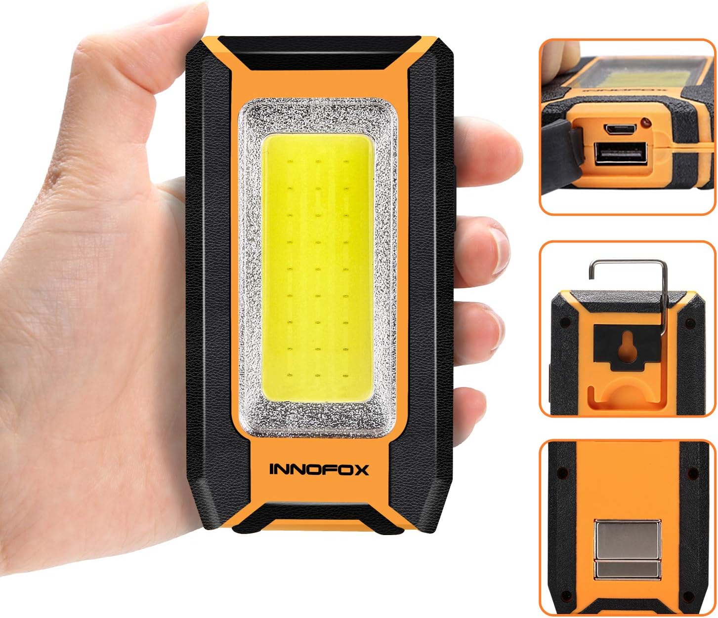 LED Rechargeable Magnetic Work Light 40W 1500Lumens, Hanging Hook 3 Lighting Modes, Portable Work Light and Job Site Lighting for Car Repairing, Camping, Hunting, and Hurricane