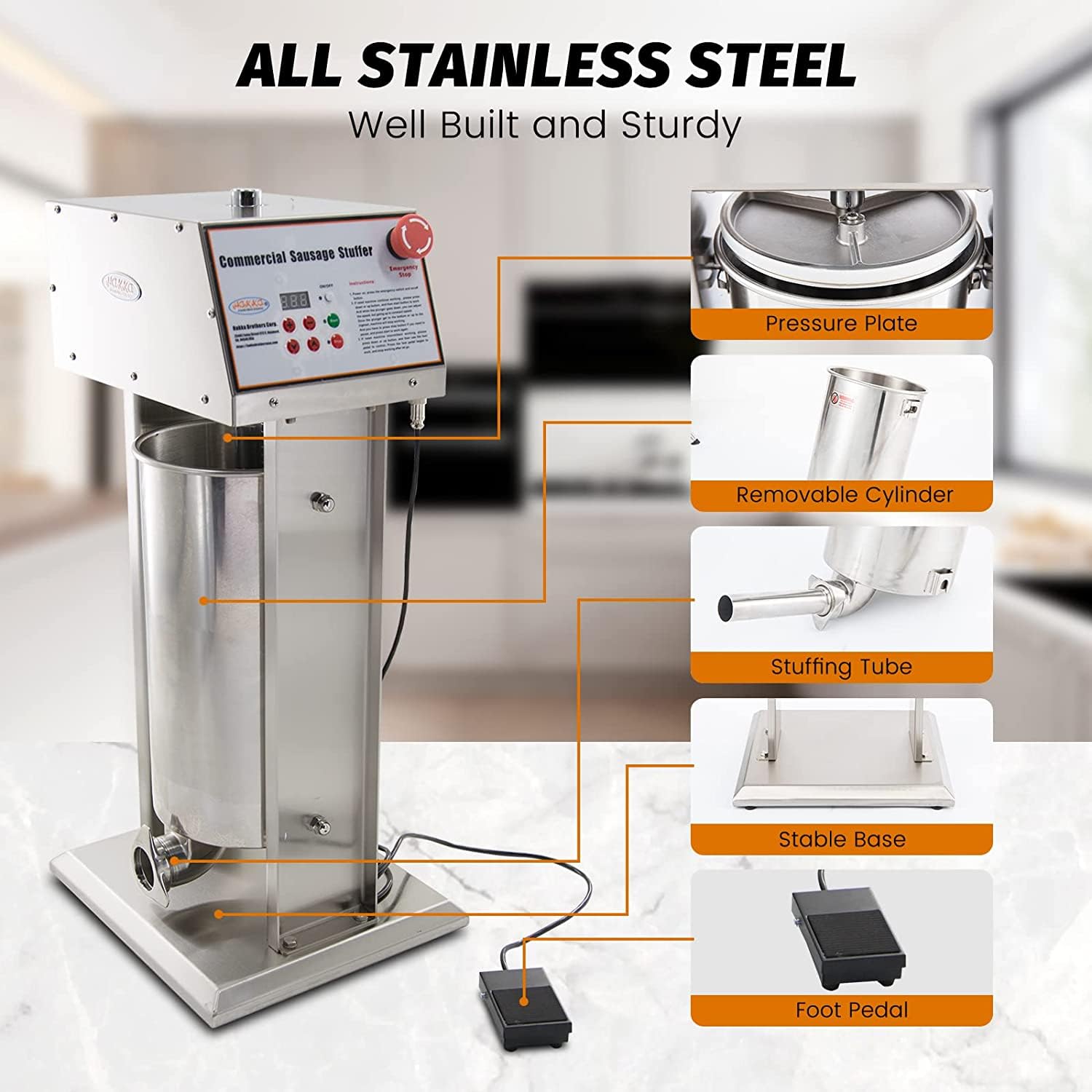 Hakka Commercial 22LB Stainless Steel Electric Sausage Stuffer and Vertical Sausage Filling Maker