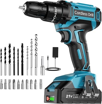 LEEIKOO Cordless Drill Driver 21V Hammer Drill Set 42N.m 2-Speed 24PC Kit