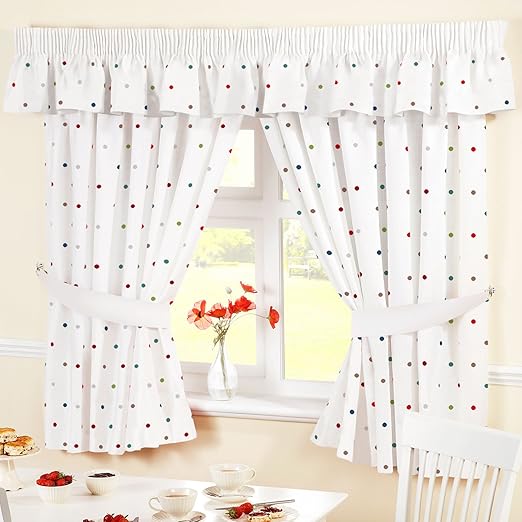 Just Contempo Polka Dots Pencil Pleat Kitchen Curtains 66x48