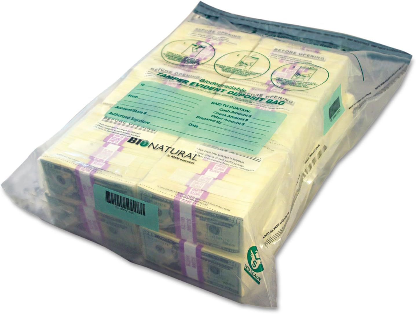 MMF Industries BioNatural TamperEvident Deposit Bags, 20" x 20", 8