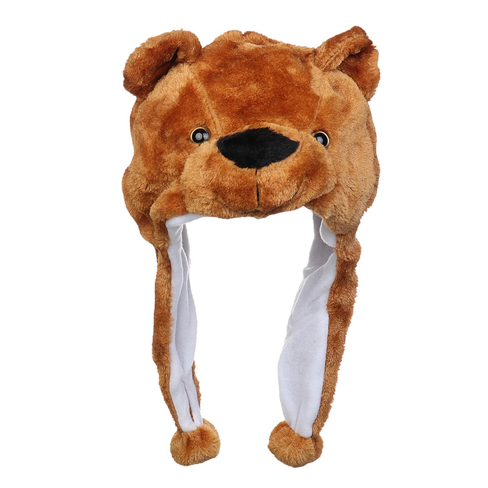 VPbao Plush Headgear Hat, 2-in-1 Hat with Ear Flaps Scarf Set, Funny Cartoon Animal Cap for Costume Party - Comfortable Soft Warm Novelty Unisex Headwear Props Brown Bear