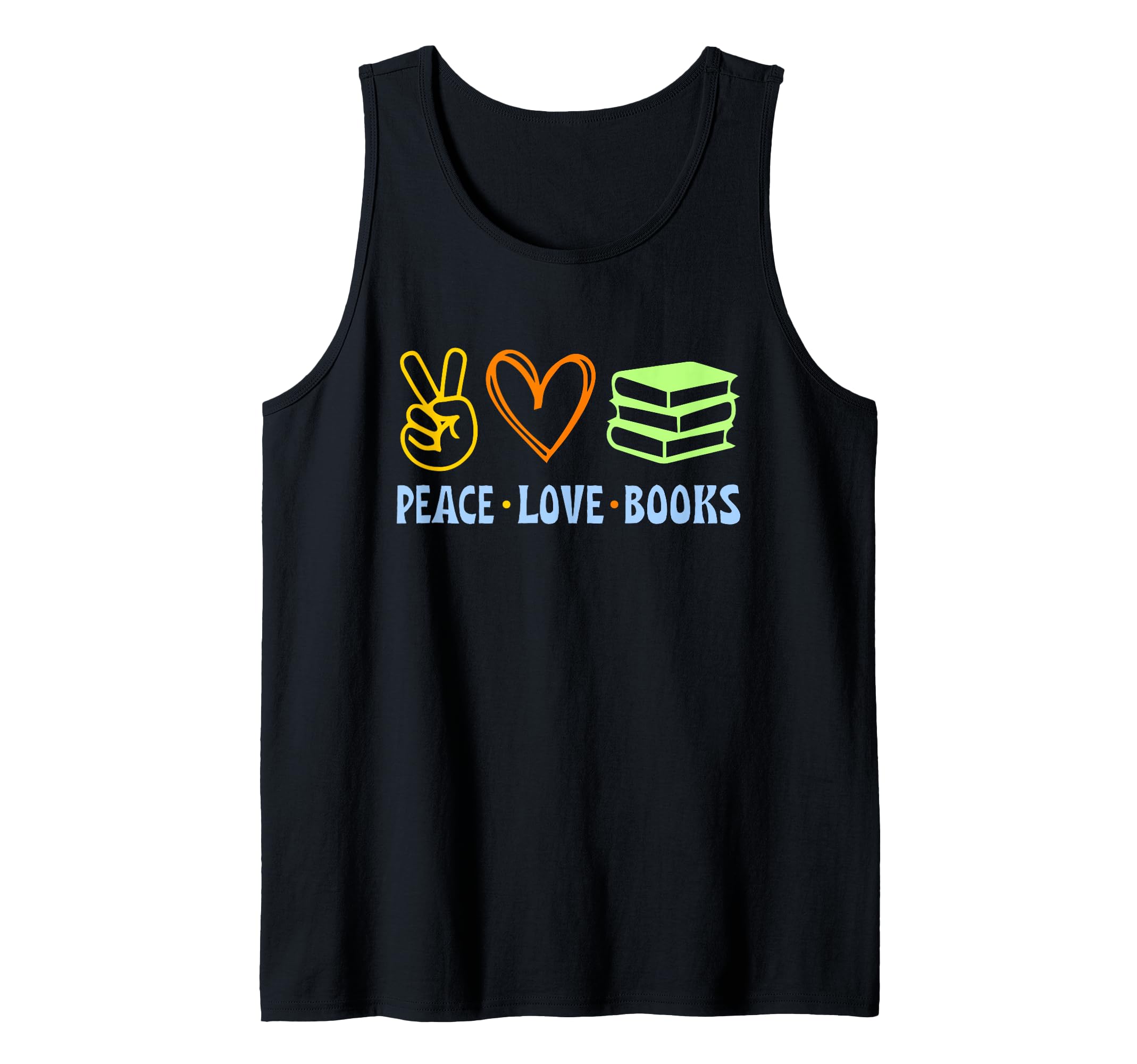 Peace Love Books Symbols Reading Quote Book Lover Tank Top