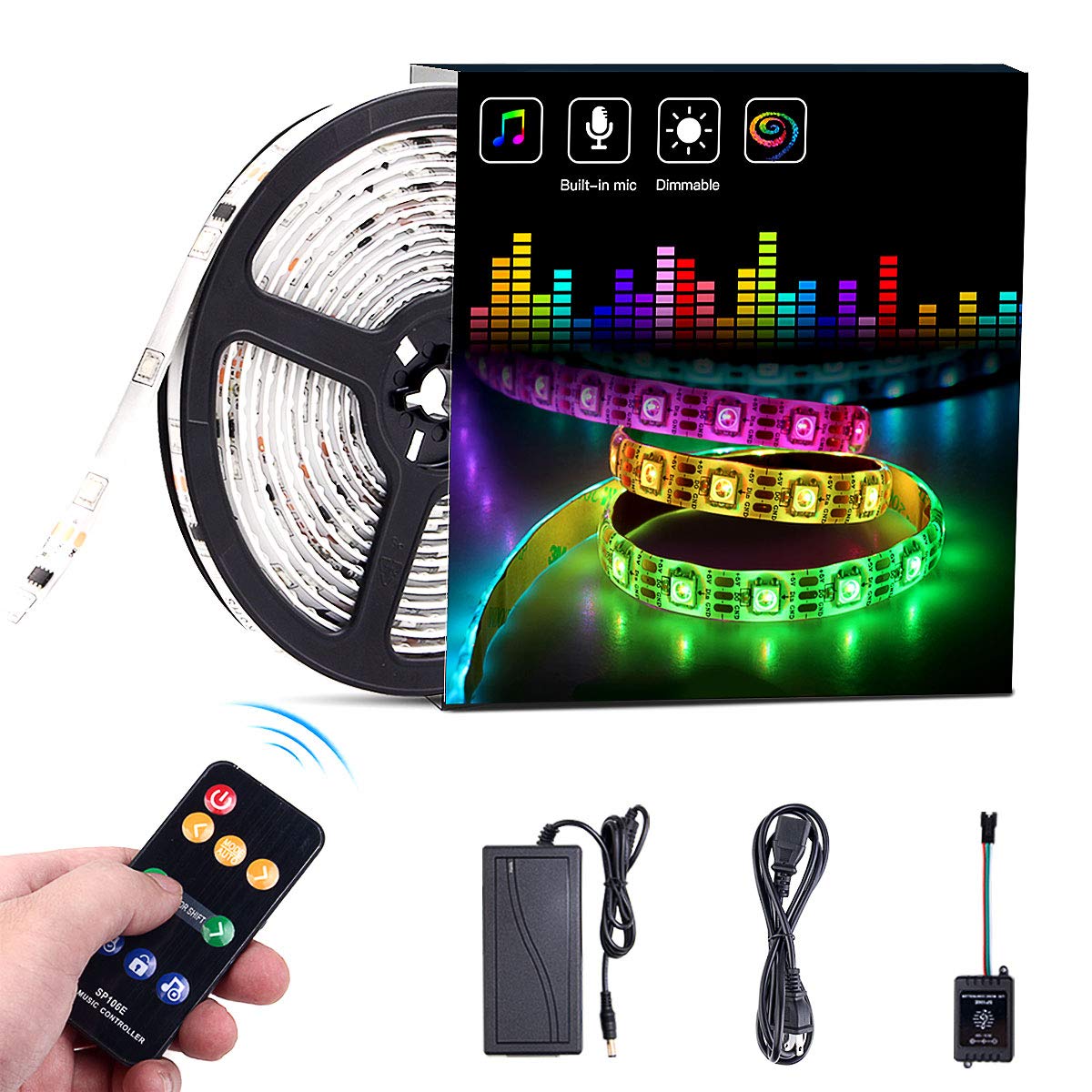 ELlight Dream Color Music LED Strip Lights, 5050 12V 150 LED Built-in IC, 16.4ft Sync to Music Flexible RGB Rope Light with RF Remote for Indoor Home Bedroom Holiday Party