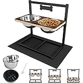 ADENGL Elevated Dog Bowls with Slow Feeder - 9 Heights Adjustable Raised Dog Bowl Stand with Two 1.7L Stainless Steel Dog Food Bowls & Slow Feeder and a Nonslip Pad, Perfect for Medium Large Breed