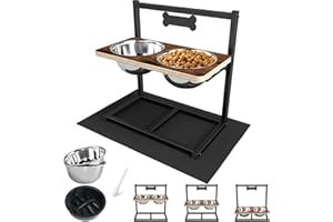 ADENGL Elevated Dog Bowls with Slow Feeder - 9 Heights Adjustable Raised Dog Bowl Stand with Two 1.7L Stainless Steel Dog Food Bowls & Slow Feeder and a Nonslip Pad, Perfect for Medium Large Breed