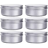 6 Ounce Aluminum Cans 180 mL Screw Lid Metal Storage Tins Containers for Storing Spices, Candies, Lip Balm, Candles, 6 Pcs.