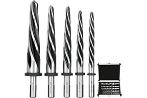 TOPFURN 5 PCS M2 HSS Reamer Set,Bridge/Construction Reamer Drill Bits for Steel, Metal, Wood, Alloy,Align and Enlarge Existing Holes to 3/8", 1/2", 5/8", 3/4", 1",Fit 1/2" or 3/8" Shank Chuck