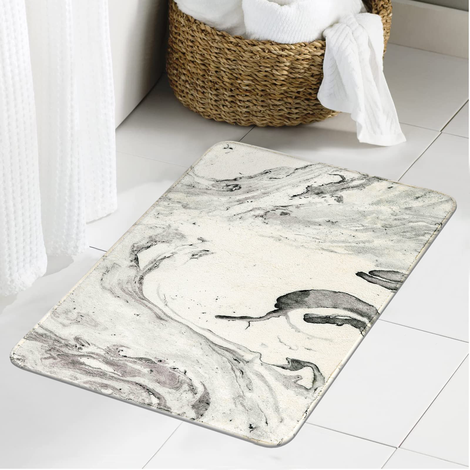 Photo 1 of HAOCOO Gray Marble Velvet Bath Mat 18x25 inch Non-Slip Modern Soft Luxury Microfiber Machine Washable Bath Rug for Tub Shower