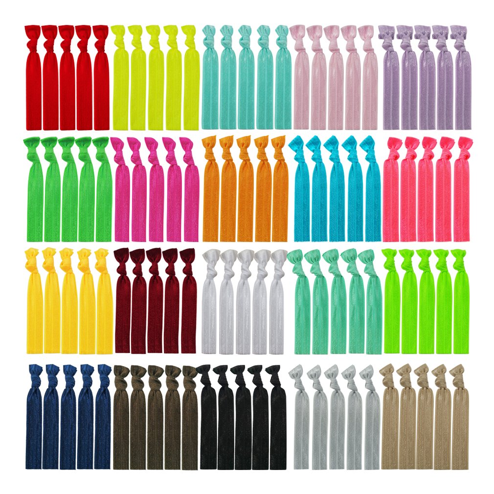100 Assorted Solid Color No Crease Hair ties for Women Girl's Ponytail Holder