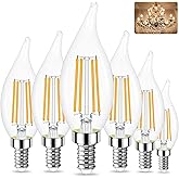 Sailstar E12 LED Candelabra Bulbs Dimmable, 60 Watt Equivalent 3000K Warm White Chandelier Light Bulbs, 4W Filament Candle LED Bulbs, Flame Tip, 500 Lumen, Pack of 6