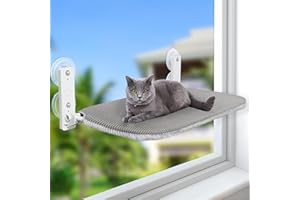 Sunhoo Cat Window Hammock Perch Cordless Perches Window Sill Seat Bed Foldable Stable Lounger Upgraded Suction Cup Easy Assembly Indoor Cats Kitty Shelf Hold Up to 55lbs (Light Gray, L)