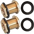 Hourleey Solid Brass Bulkhead Fitting, 1/2" Female 3/4" Male GHT Solid Brass Water Tank Connector Theaded with Rubber Ring (2-Pack)