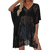 Womens Lace Bathing Suit Cover Up V Neck Swimsuit Coverup Summer Swim Coverups Loose Bikini Beach Dress