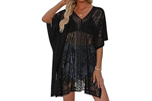 Lace Bathing Suit Cover Up for Women V Neck Beach Coverups Summer Sheer Swimwear Bikini Dress