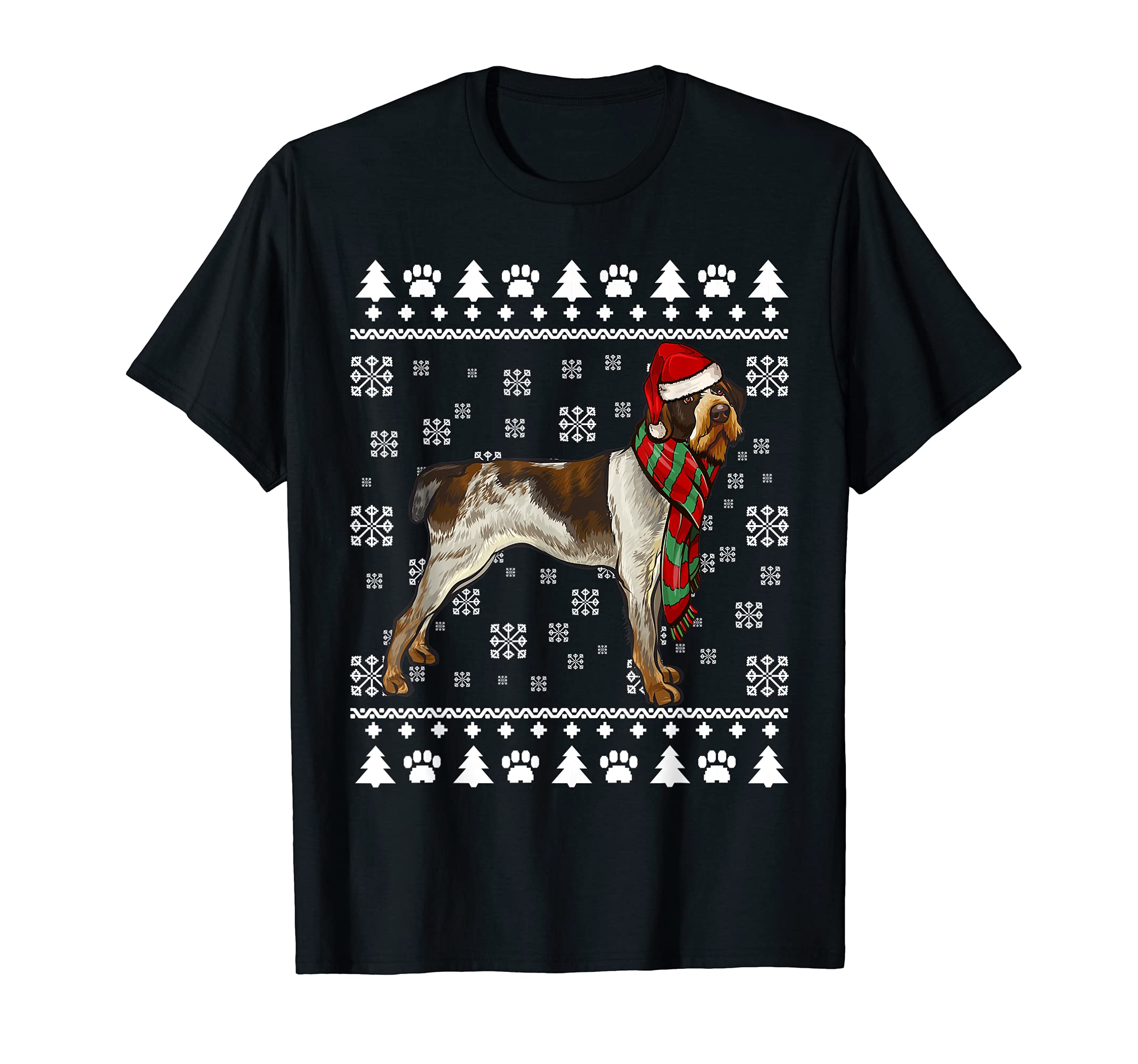 German Wirehaired Pointer Dog Santa Hat Xmas Ugly Christmas T-Shirt