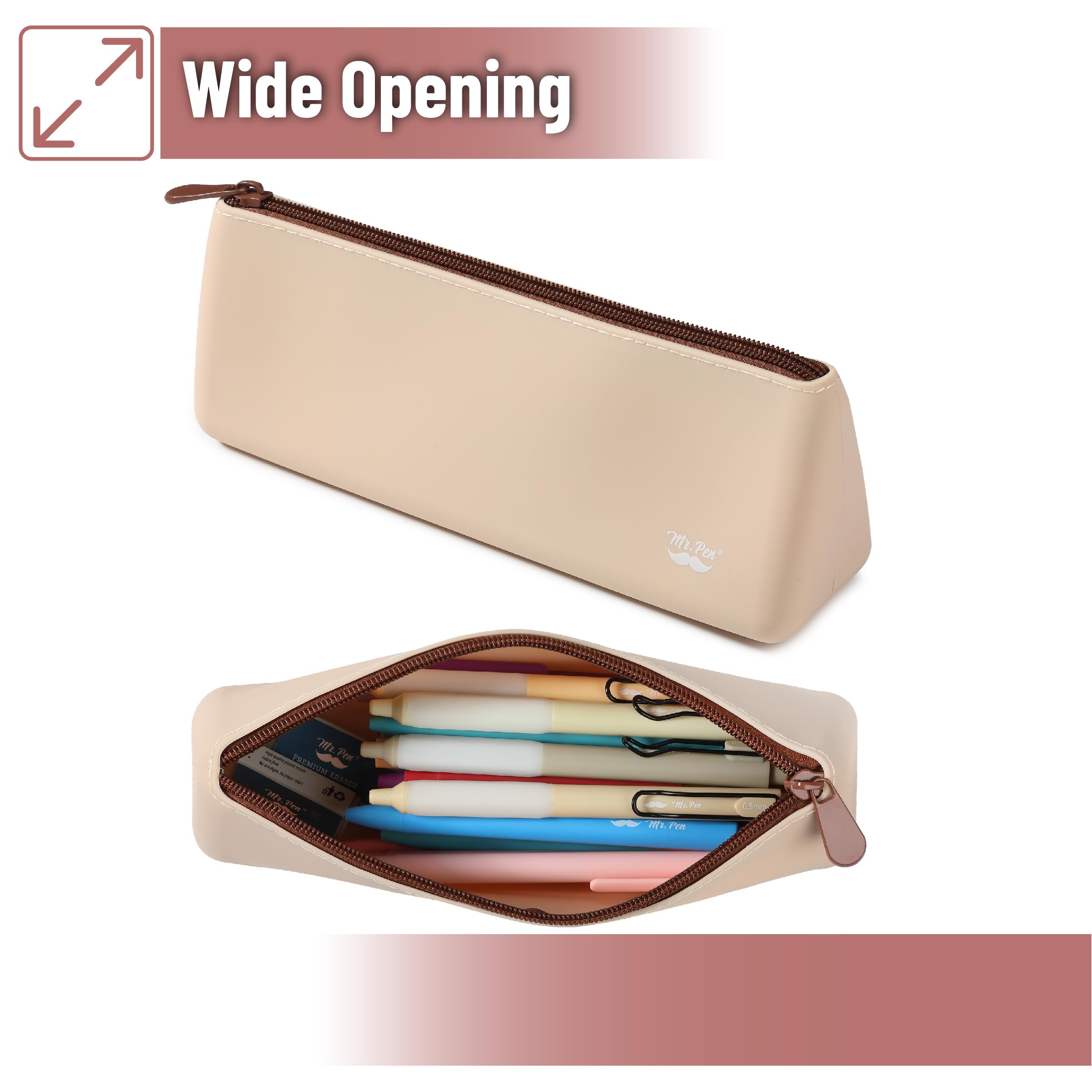 Mr. Pen- Silicone Pencil Case Pouch, Warm Beige, Aesthetic Triangular Design, Multipurpose, Aesthetic Pencil Case Small, Silicone Makeup Bag