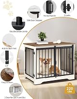 Hzuaneri Dog Crate Furniture 81 cm Double Door Barn Door Anti-Chew White Brown view 6