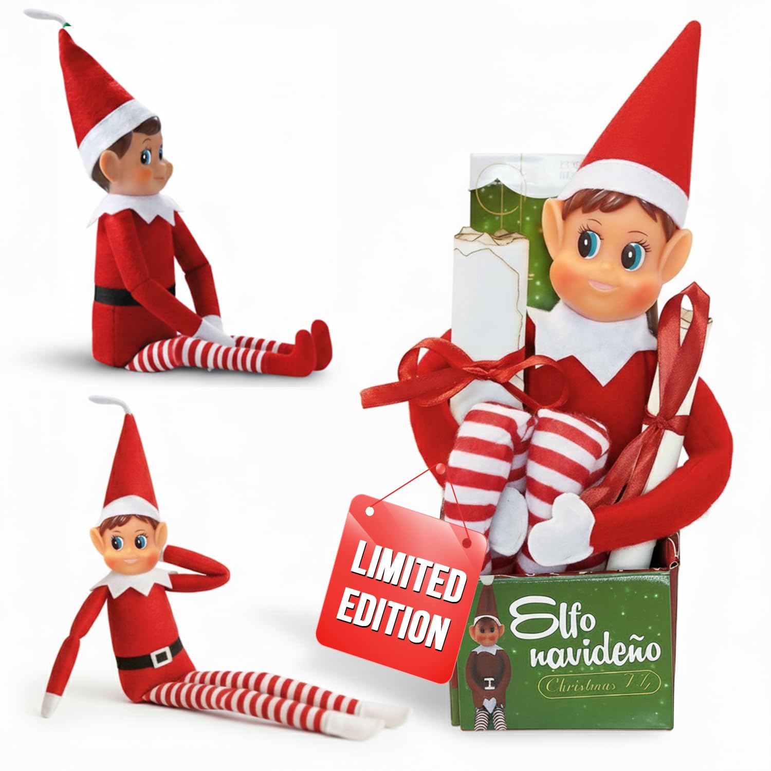 LEIGHT Elf Soft Vinyl with Hat and Tag, The Smallest Foldable Elf in the World 40 cm on the Shelf Christmas Accessory for Children and Girls (Lory Red)