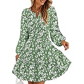 ZESICA Womens Spring Long Sleeve Floral Mini Dress 2026 Summer Boho V Neck A-Line Flowy Dresses Beach Vacation Clothes