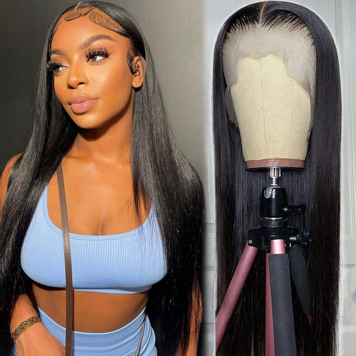 ONETIDE 13x4 Lace Front Wigs Human Hair Straight 22 Inch Full Lace Frontal Wig for Women Free Part 13x4 Ear to Ear Brazilian Straight Human Hair Wigs Pre Plucked Natural Black Color(22 Inch)